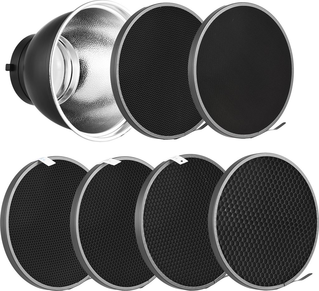 7-Zoll-Standardreflektor + 6-teiliges Foto-Wabengitter-Set, 10¡ã/20¡ã/30¡ã/40¡ã/50¡ã/60¡ã, Lampenschirmgitter mit Wabenmuster fuer Bowe...