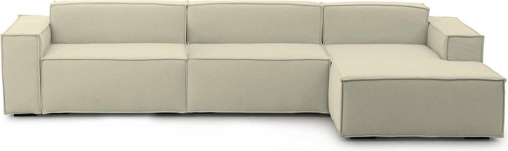 Festes Sofa Raffaella, Modulares 4-Sitzer-Sofa mit rechter Halbinsel, 100% Italy, Modernes Sofa aus Stoff, Cm 340x170h70, Beige