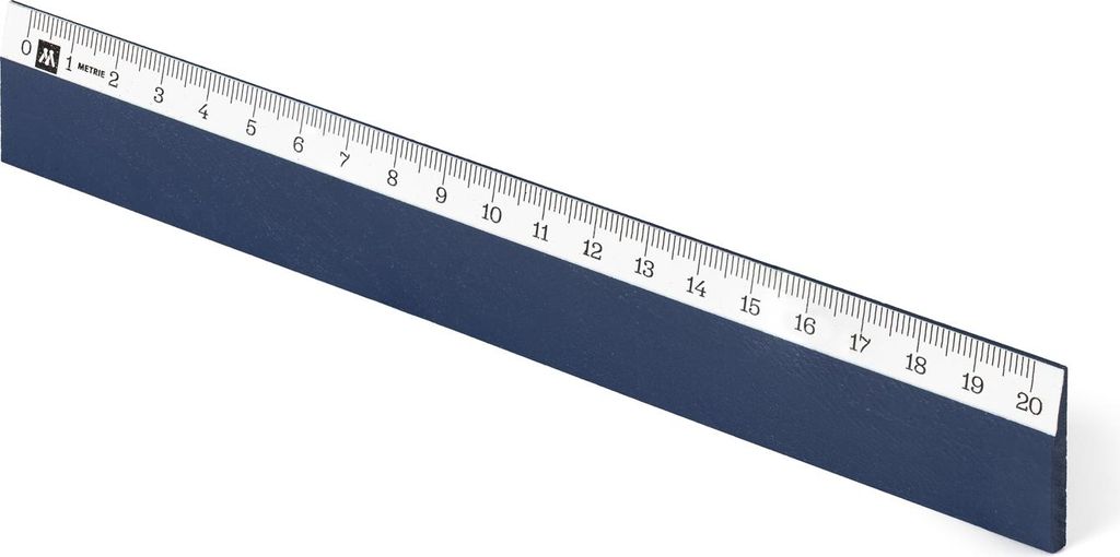 Metrie | Scholar-W20MB Holzlineal dunkelblau mit weißem Streifen unter der Skala | 20 cm