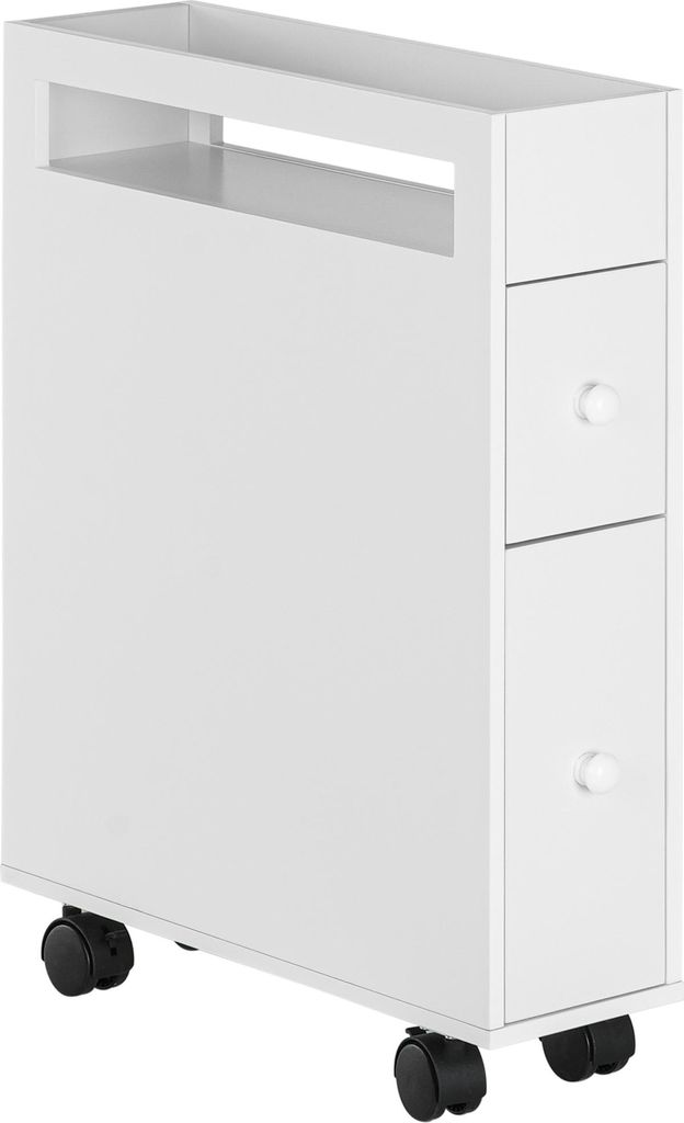 Nischenwagen Badschrank Rollschrank, schmales Design, zwei Schubladen, vier Räder, weiß, 16 x 49,5 x 66 cm