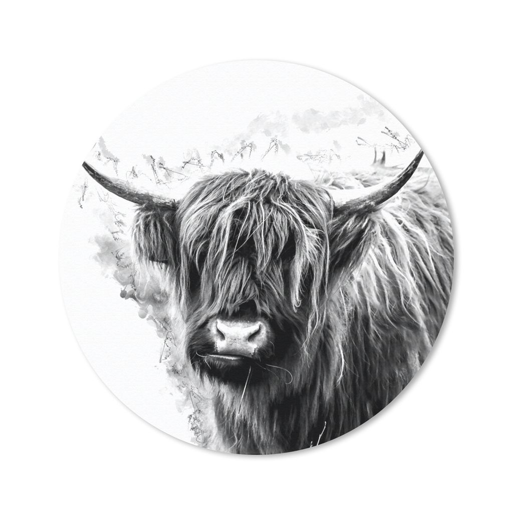 MuchoWow Mauspad Mousepad Schottischer Highlander - Kuh - Weiß 20x20 cm - Mousepads - Maus Mat - Pad - Mausunterlage - Schreibtischmatte
