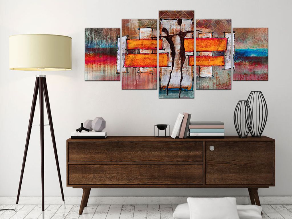 Akustikbild Abstrakt Figuren 200x100 cm Bilder Akustikschaum Hochleistungsschallabsorber Schallschutz Leinwand 5 tlg Wandbild Raumakustik Schalldä...