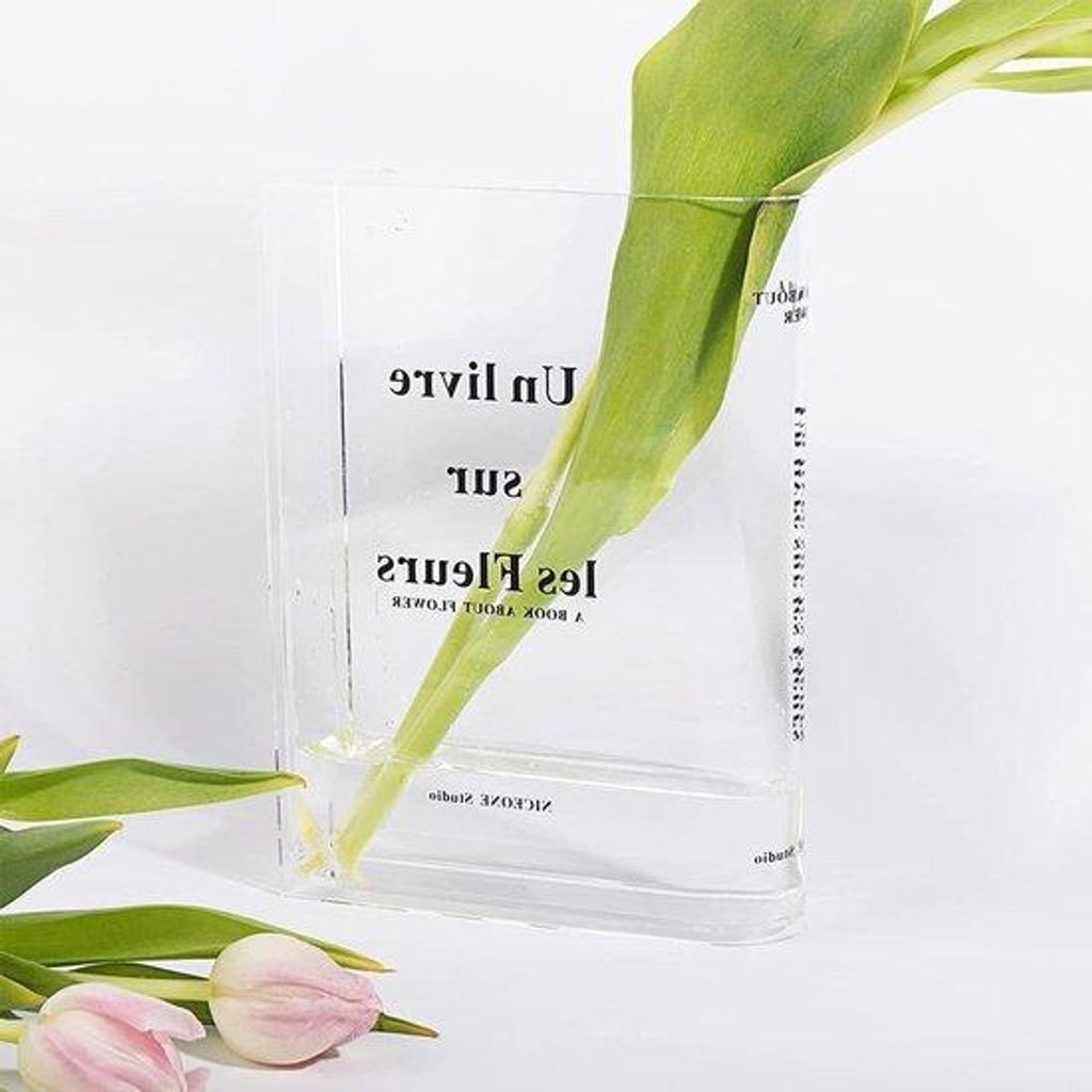 Transparanter Acryl-Blumenbecher in Buchform für Blumensträuße | Minimalistischer Tischdeko für Schlafzimmer