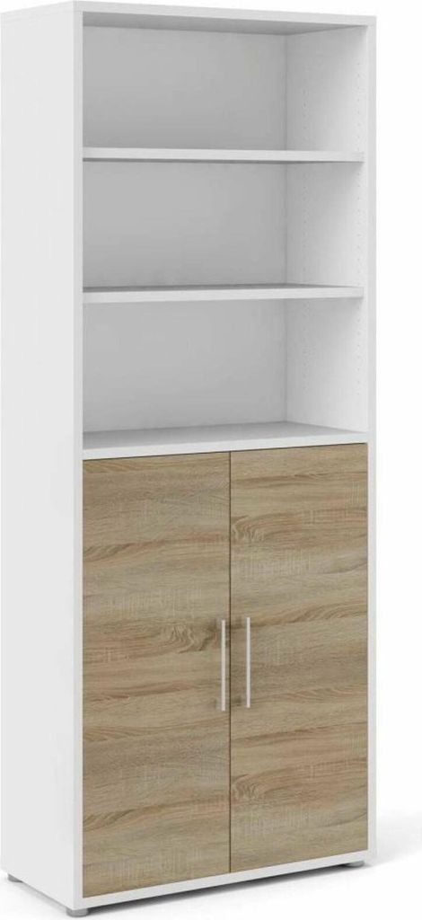 Kommode Karine, Wohnzimmerbuffet, Wohnzimmer-Sideboard, Moderne Küchen-Speisekammer, 89x40 h222 cm, Weiß und Eiche