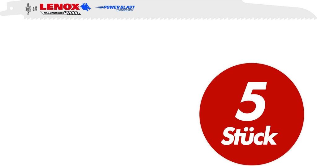 Lenox Säbelsägeblatt BIM - 5 Stück - Holz Sägeblatt für Säbelsäge - div. Längen Größe:305 x 19 x 1.3 mm / 6 ZPZ
