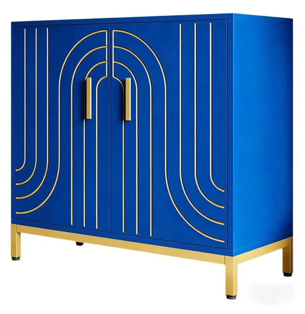 Grand buffet bleu pour salon moderne, meuble de rangement polyvalent