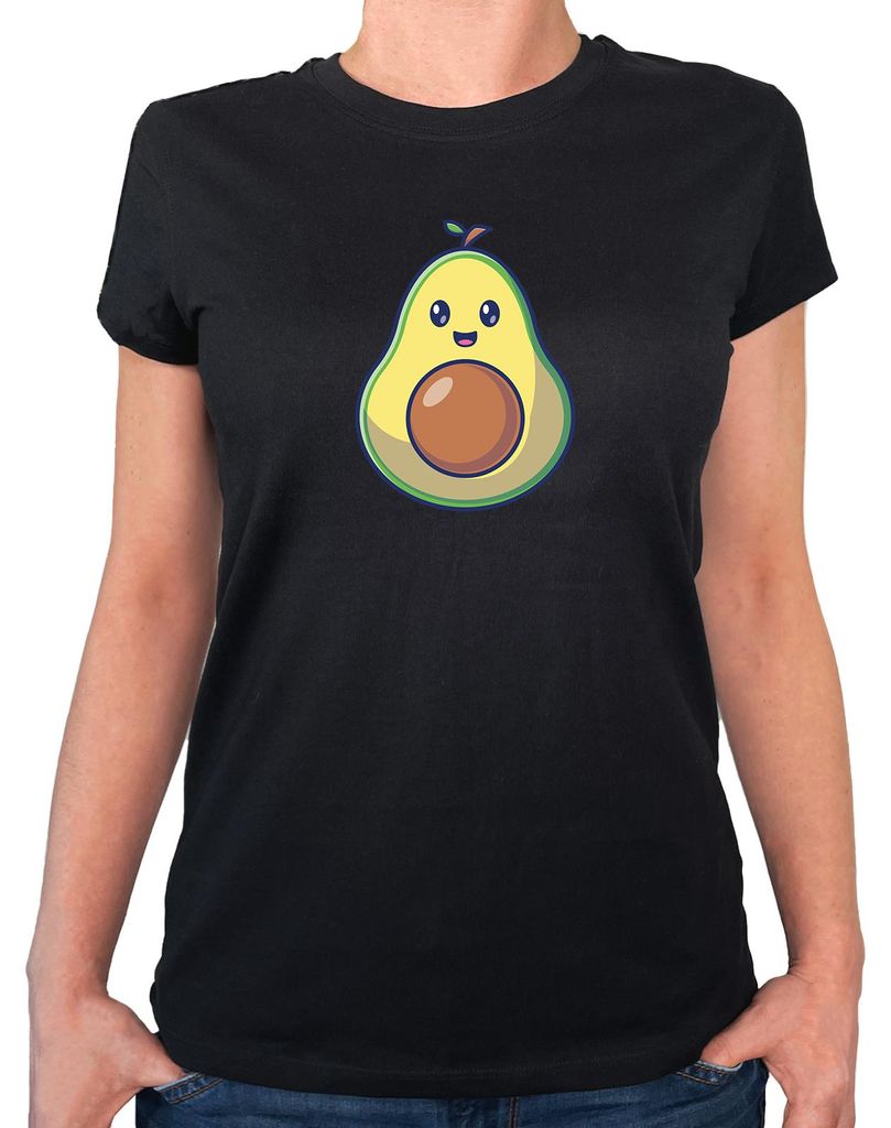 Huuraa Damen T-Shirt Avocado Comic XS Black Bio Baumwolle Fairtrade Damenshirt Geschenkidee