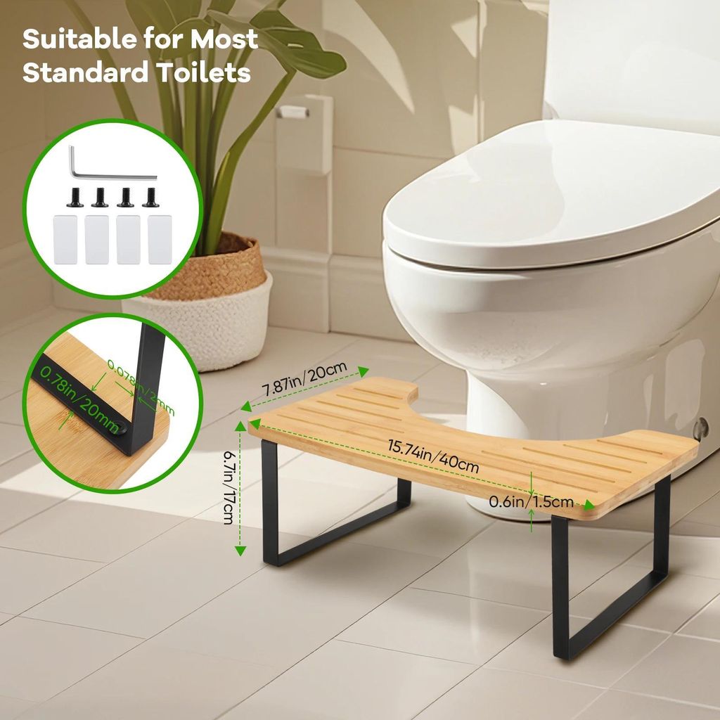 Toilettenhocker aus Bambus für Erwachsene - Ergonomische Fußstütze - Rutschfeste Füße - Montage erforderlich - Gelb