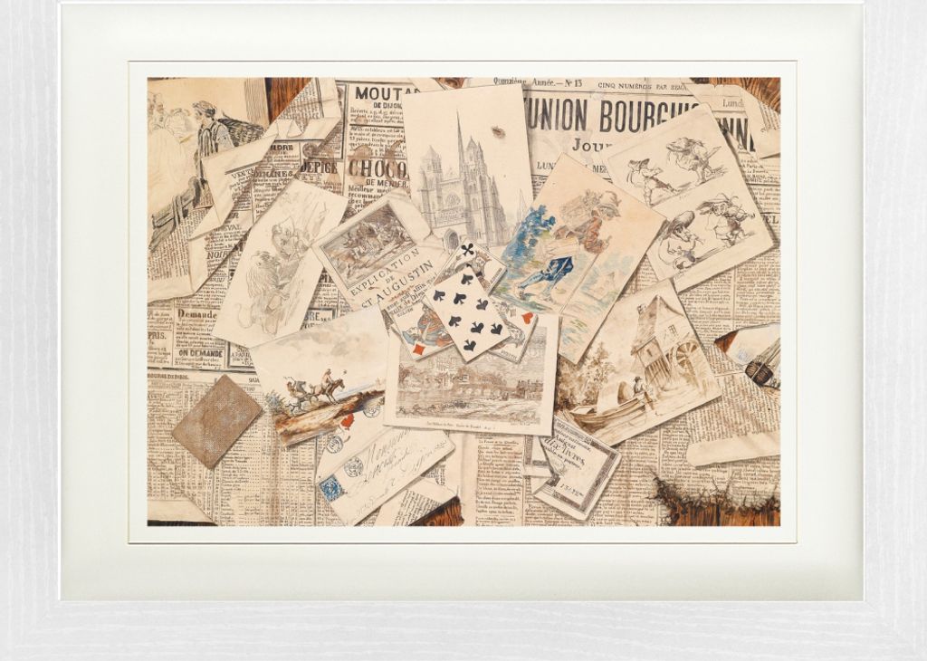 Zeitungen Gerahmtes Bild Mit Edlem Passepartout | Wand-Bilder | Im Bilderrahmen - Französische Zeitungs-Collage Mit Postkarten, Vintage Style (30 ...