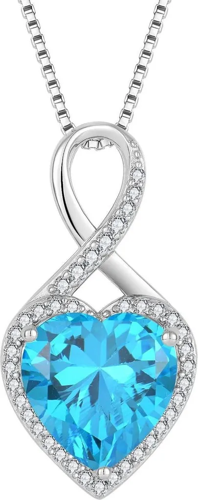Bijou Femme Argent 925 Rhodié avec Aquamarine Cœur Bleu Céleste