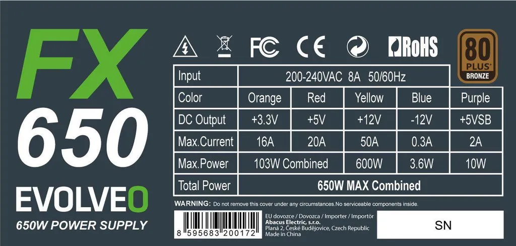 Alimentation PC EVOLVEO FX 650 ATX 650W Silencieuse 80 Plus Bronze Bulk - 4