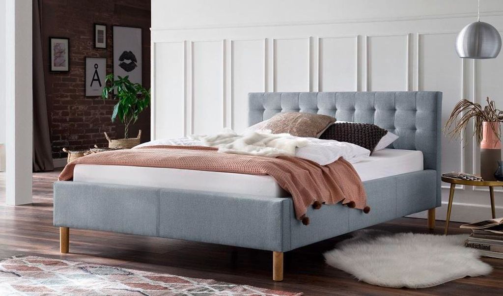Polsterbett Bett Modell Malin eisblau-140x200cm