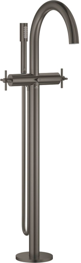 GROHE Wannenbatterie Atrio 25272, Bodenmontage, Fertigmontageset für 45 984, eigensicher, mit Kreuzgriffen, mit Handbrauseset, hard graphite gebü...