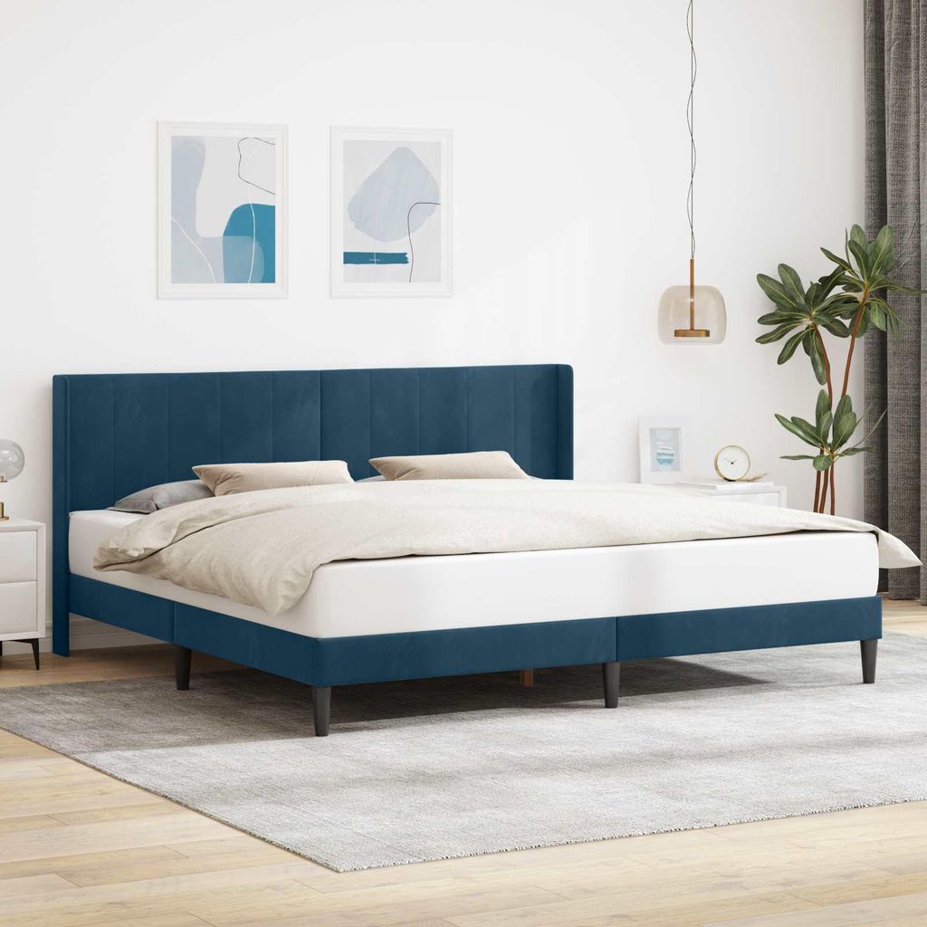 "Neues Produkt" Bettrahmen mit Kopfteil - CLORIS - Bettgestell - Blau 180x200 cm Samt - Modern Betten V2912