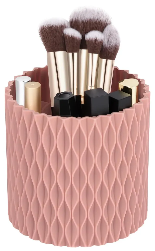 Porte-pinceaux rotatif à 360 degrés, rangement maquillage rose perle
