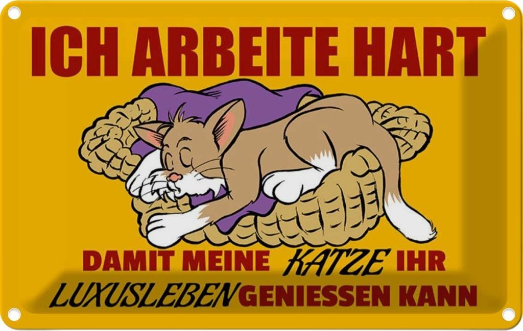 vianmo Blechschild 20x30 cm Arbeite damit Katze Luxusleben hat