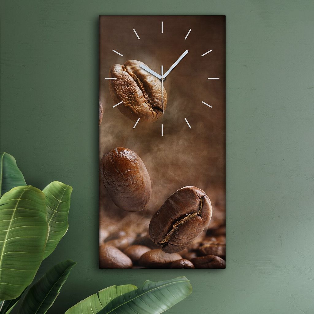 Wohnzimmer Leinwand Uhr Geräuschlos Küche 30x60 Kaffee, Bohnen, Motive, weiße Zeiger