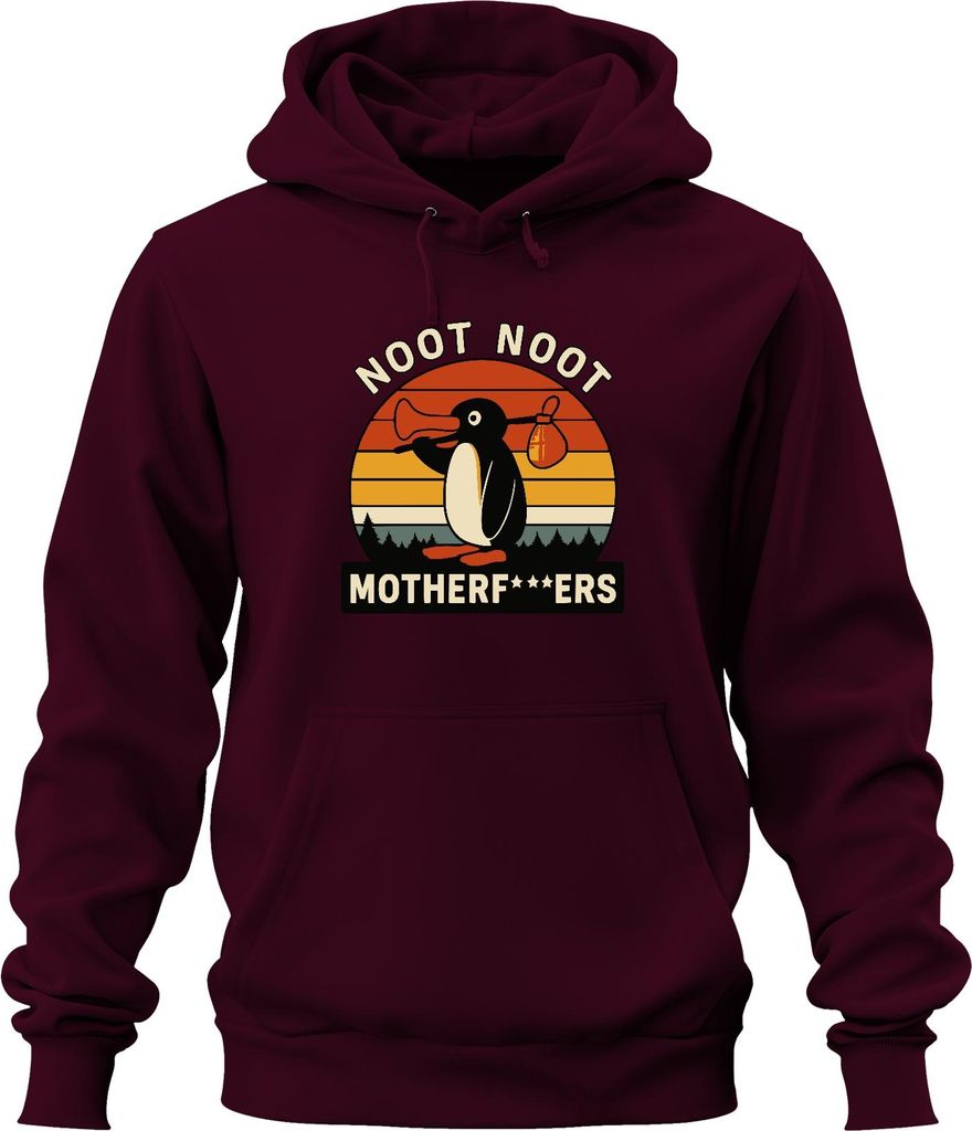 Noot Noot Motherf***ers Retro Pinguin Sonnenuntergang Vintage Uni Hoodie Kapuzenpullover, Burgundy, 3XL