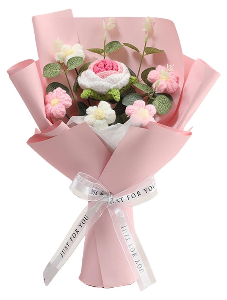 Handgehäkelter Blumenstrauß mit fertigen, gestrickten Rosenblüten für Valentinstag, Muttertag, Geburtstag, Heimdekoration und Hochzeiten