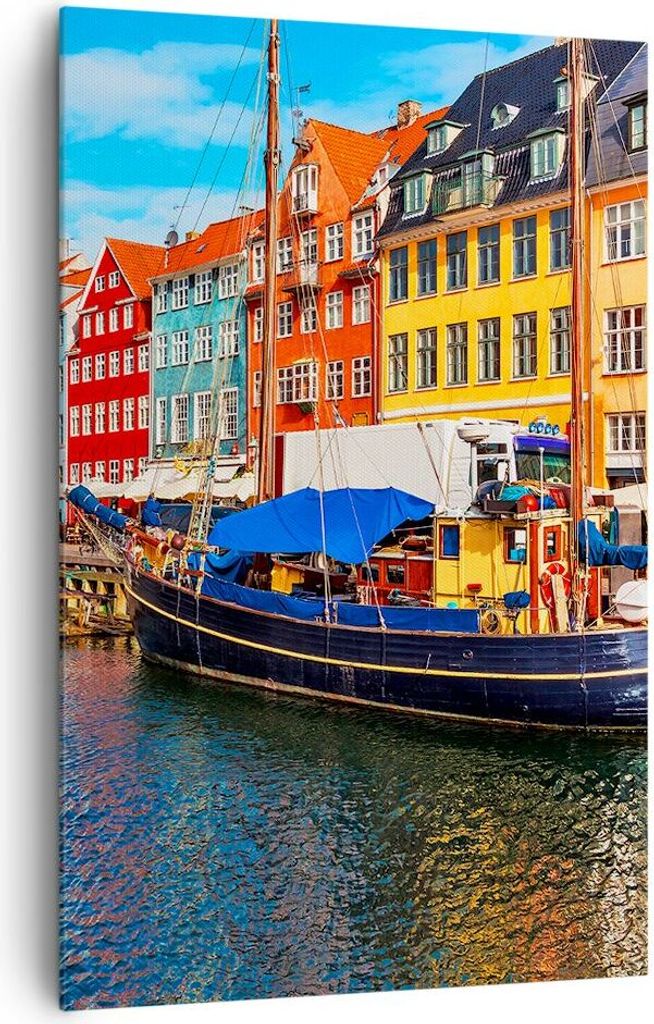 Bild auf Leinwand - Leinwandbild - Einteilig - Kopenhagen Nahavn Schiffe - 80x120cm - Wand Bild - Wanddeko - Wandbilder - Leinwanddruck - Wanddekor...