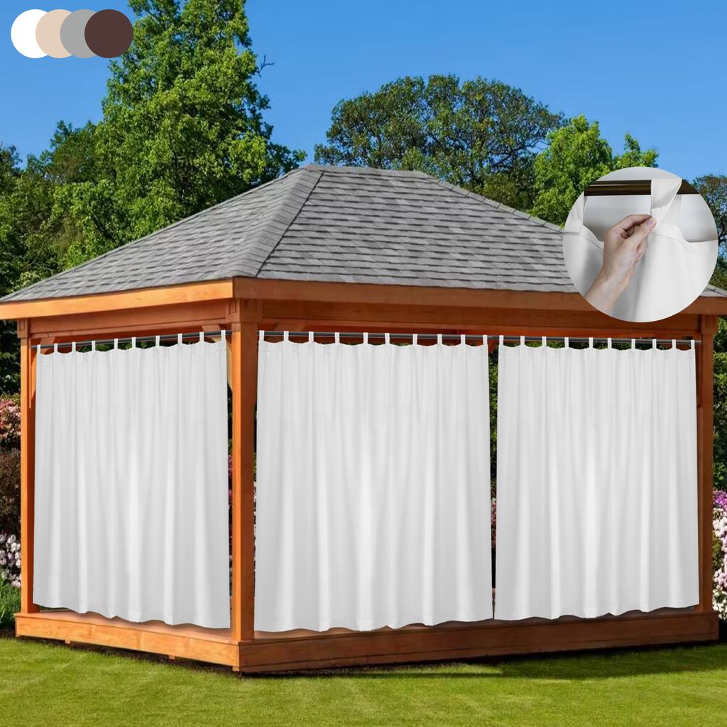Outdoor Vorhang Wasserdicht Sonnenschutz Blickdicht Gardinen für Balkon Pavillon Terrassen Pergola, Weiß, B254xH244cm