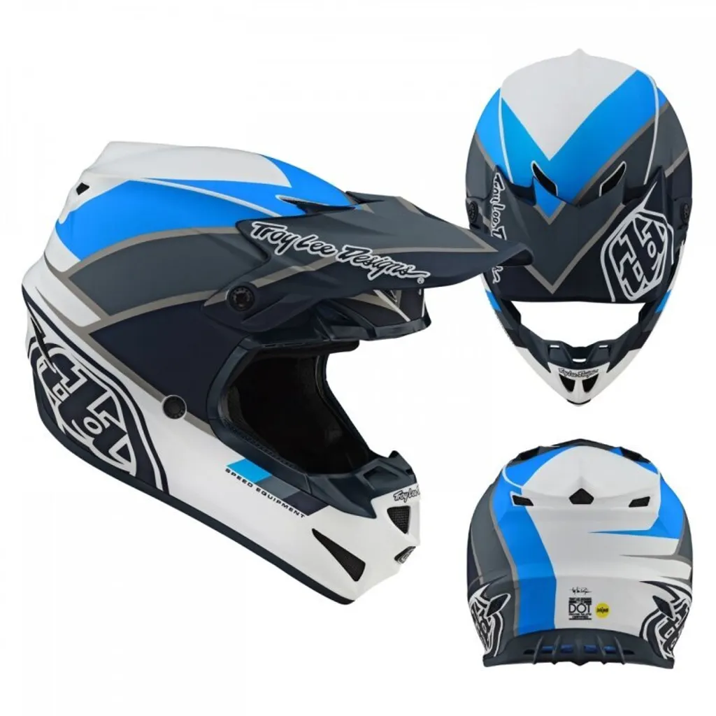 Casque Motocross Troy Lee Designs SE4 Beta MIPS Blanc Gris Bleu Taille L