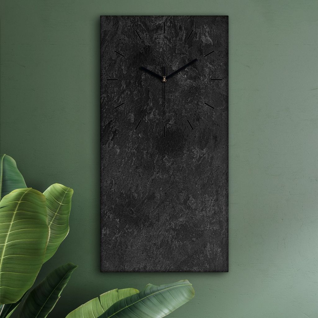 Wohnzimmer Leinwand Uhr Geräuschlos Küche 30x60 Schwarzer Stein, Marmor, Motive, Textur, schwarze Zeiger