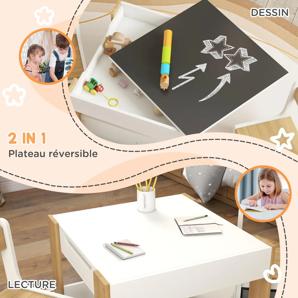 Solution Rangement Chambre Enfant : Table avec Plateau Tableau et Chaises - 3