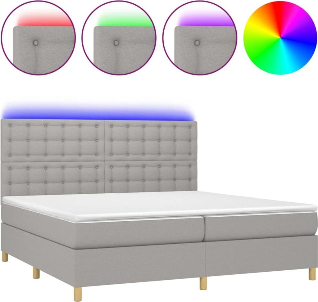 vidaXL Boxspringbett mit Matratze & LED Hellgrau 200x200 cm Stoff