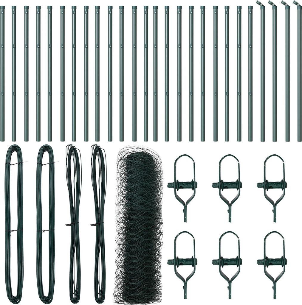 Möbel Hexagonzaun Grün 0,4x50 m Stahl, Zaunpfosten 13 Stück Grün Ø32 mm 80 cm Verzinkter Stahl - Zaunzubehör 3352695