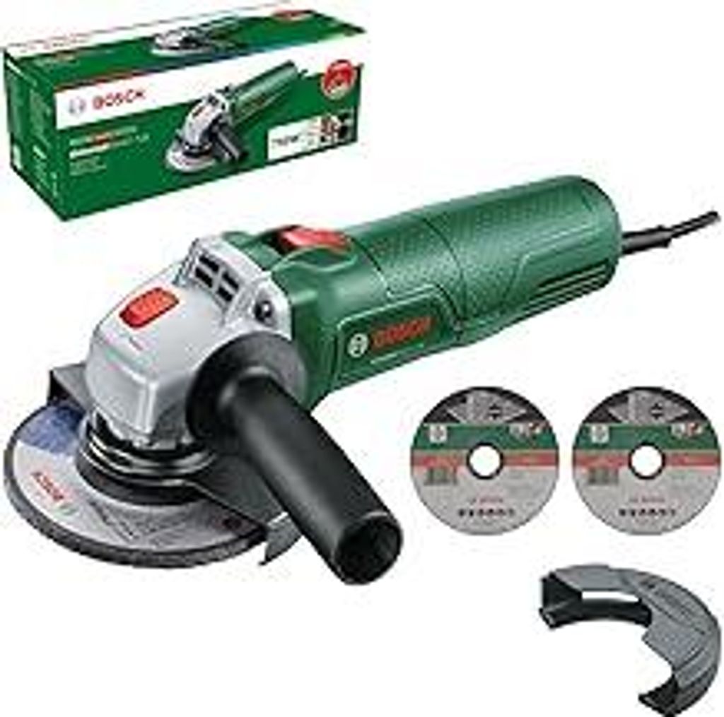 Bosch kompakter Winkelschleifer UniversalGrind 7-125 (750 W, 2x gerade Trennscheiben, 1x Schleifscheibe, zum Schleifen, Trennen und Bürsten, im Ka...