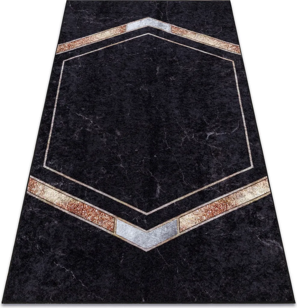 Tapis de couloir noir 80x150 cm marbre géométrique pour entrée et salon