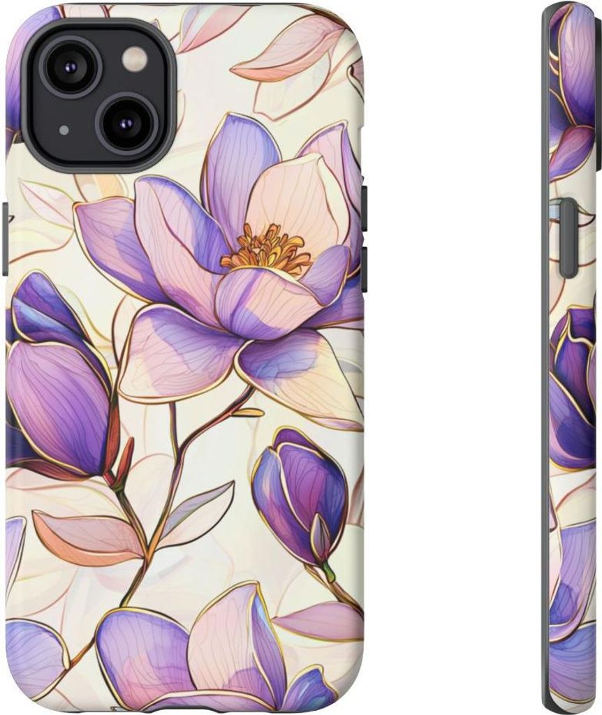 Lila Magnolien im Glasfenster-Stil – Hülle Kompatibel mit iPhone 14 Plus