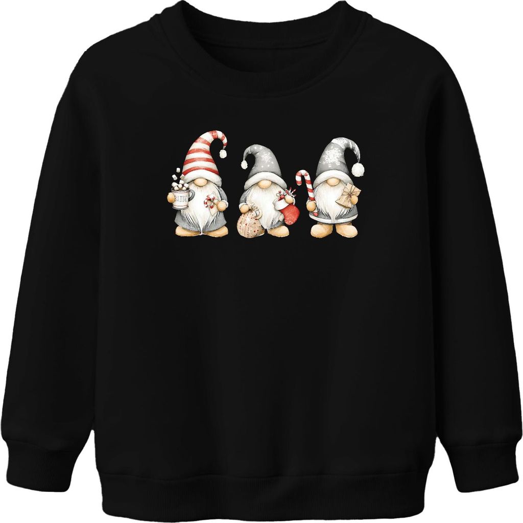 Weihnachtswichtel niedlich Zuckerstange Geschenk Scandi Trio Uni Kinder Sweatshirt Pullover, Schwarz, 152