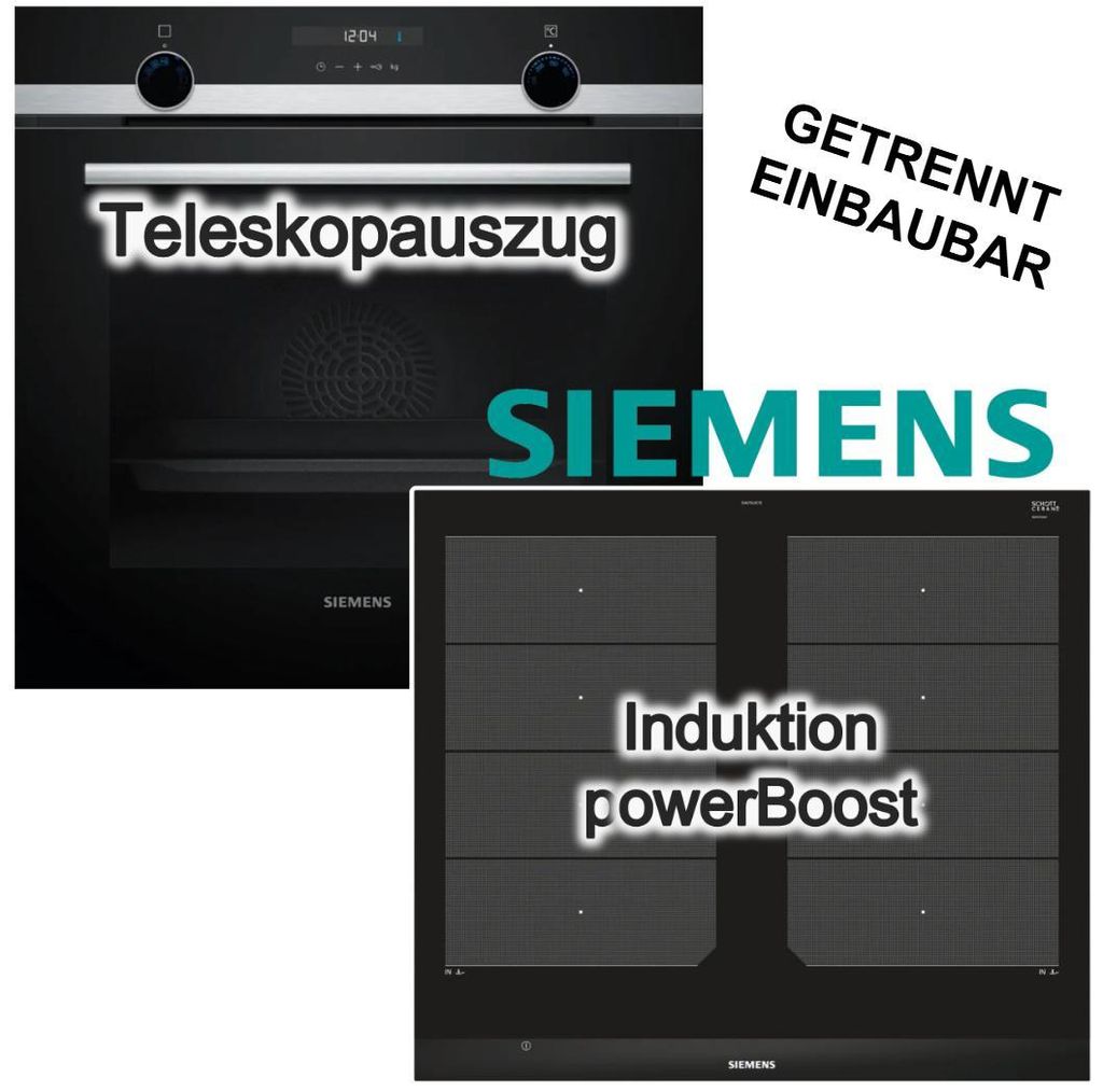 Herdset Siemens Backofen Hydrolyse 3DHeißluft Teleskopauszug Pizzastufe + Induktionskochfeld Flexzonen powerBoost