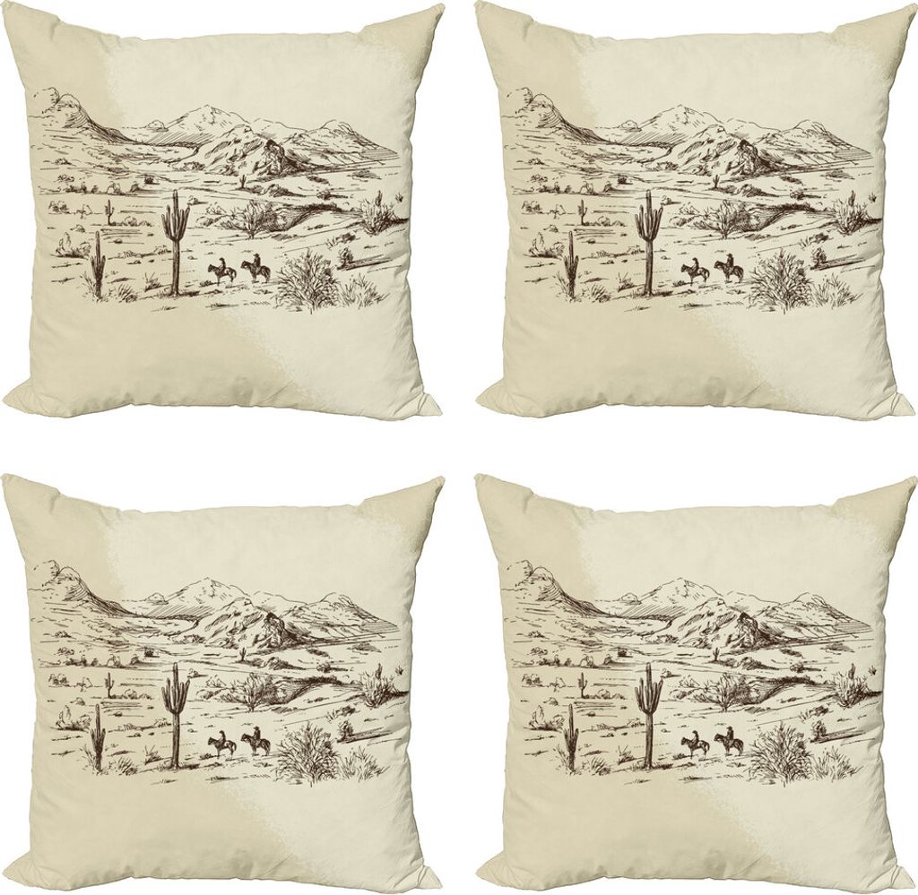 ABAKUHAUS Western Kissenbezug Set (4 Stück), Wild West Cowboys, Moderner Doppelseitiger Digitaldruck, 60 cm x 60 cm, beige Schwarz