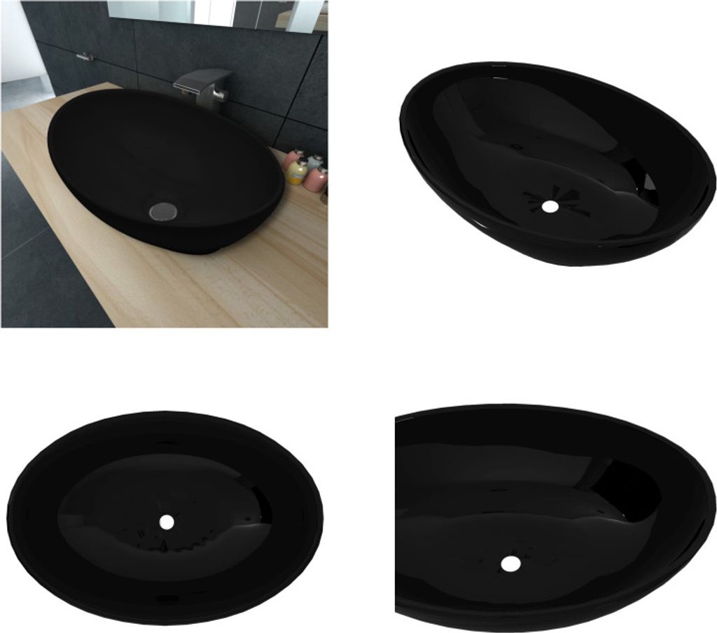 Keramik Waschtisch Waschbecken Oval schwarz 40 x 33 cm - Waschtisch - Waschbecken - Keramikspülen - Bad Waschplatz