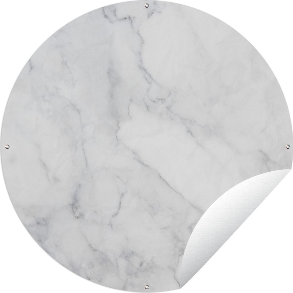 MuchoWow Gartenposter Outdoor-Poster Rund Marmor - Weiß - Grau - Luxus - Marmoroptik - Stein Ø 150 cm Gartendeko Rundes Poster draußen