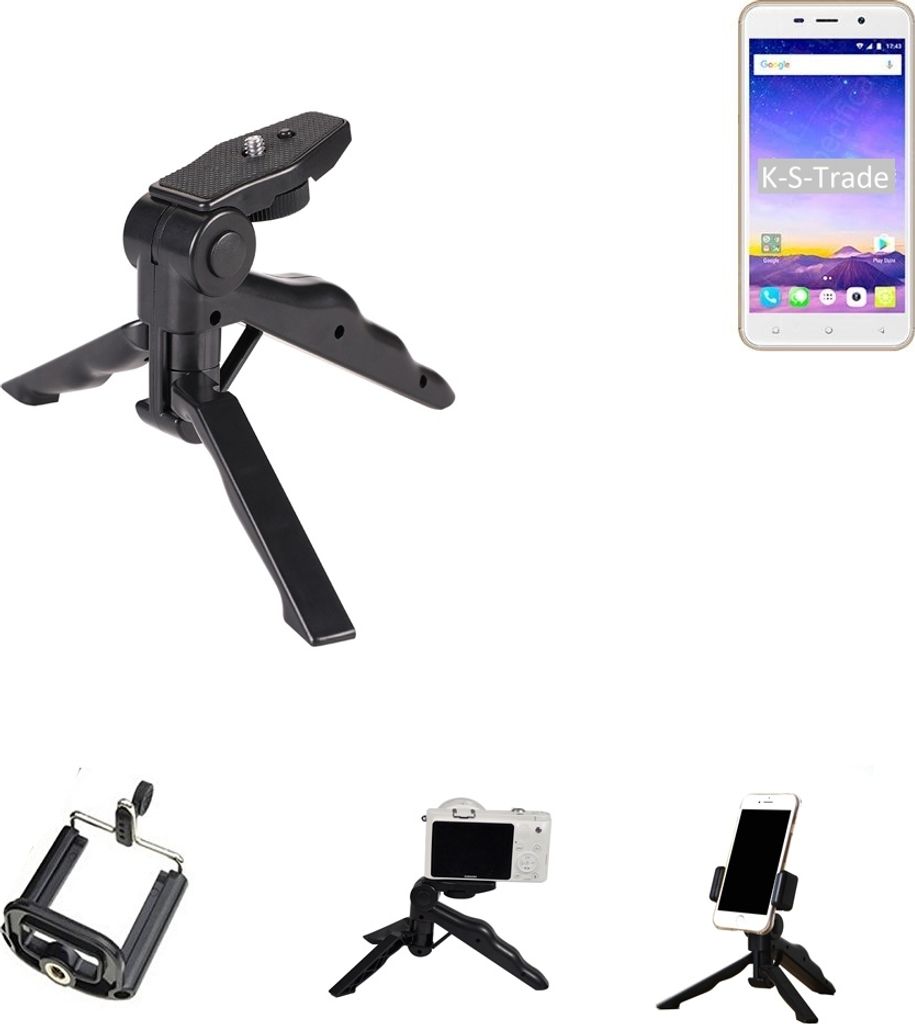 K-S-Trade Stativ Tisch-Ständer Dreibein Handy-Stativ Ständer kompatibel mit Mobiistar CQ Mini-Stativ Smartphone Tripod Handy-Stativ aus Plastik
