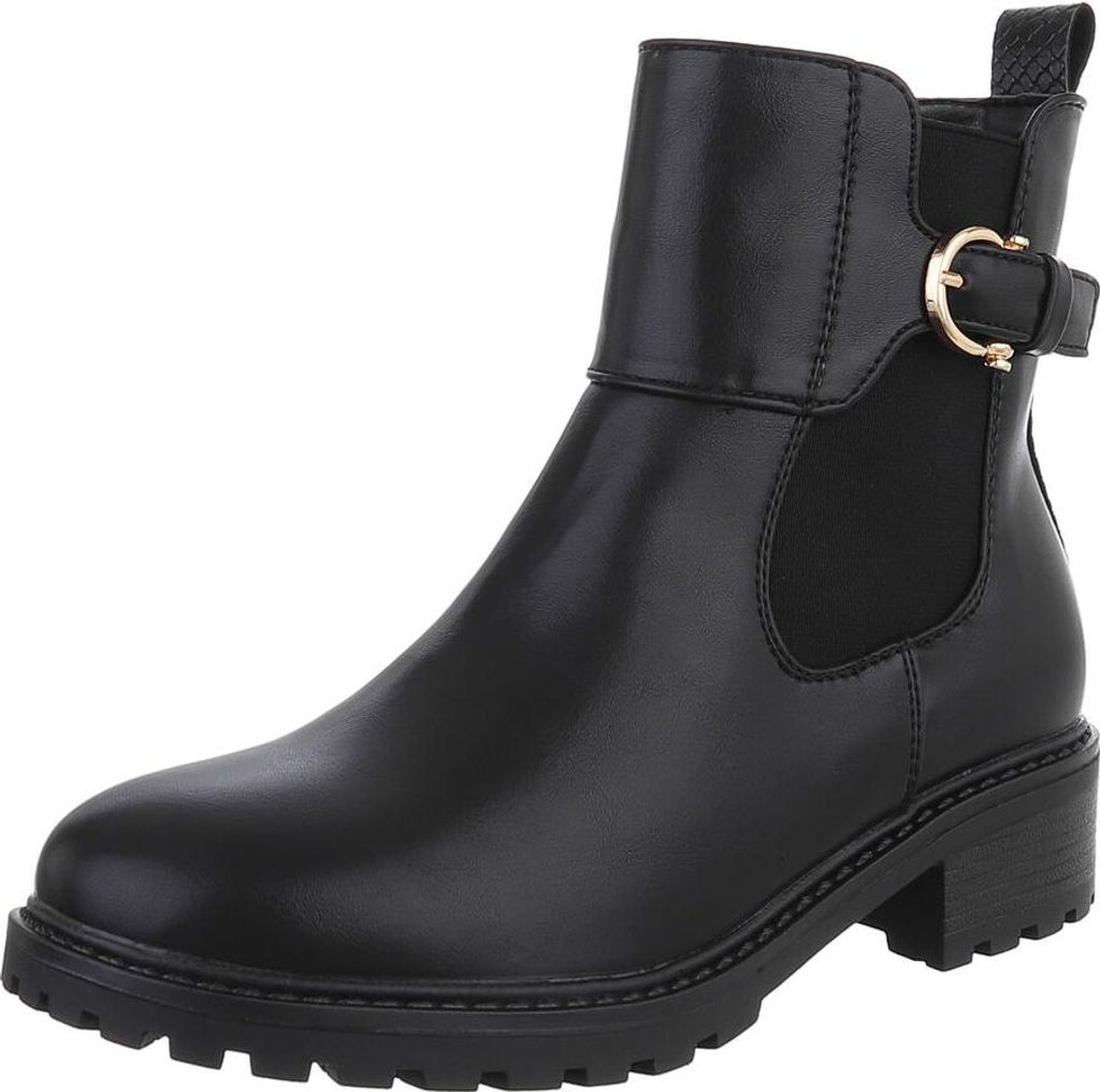 Ital-Design Damen Stiefeletten Chelsea Boots Leicht gefüttert Textiloptik, Lederoptik Klassische Stiefeletten 90482603 Schwarz Gr. 37
