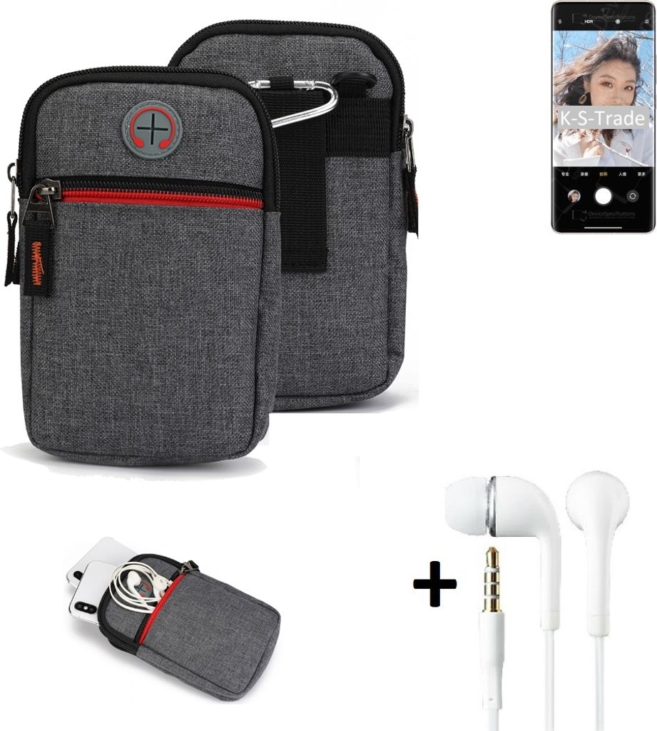 K-S-Trade Gürteltaasche + Kopfhörer kompatibel mit Xiaomi Civi 1S Handy Tasche Holster Schutz Hülle Handy Hülle grau Zusatzfächer 1x