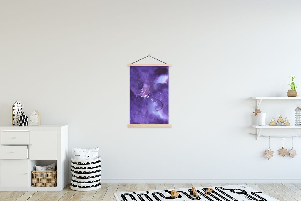 MuchoWow Textilposter Manta - Weltraum - Lila 60x90 cm mit holzfarbenen Rahmen - Textil