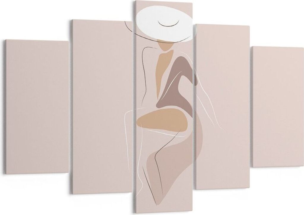 Bild auf Leinwand - Leinwandbild - 5 Teile - Buntstift Frau Hut - 150x100cm - Wand Bild - Wanddeko - Wandbilder - Leinwanddruck - Bilder - Wanddeko...