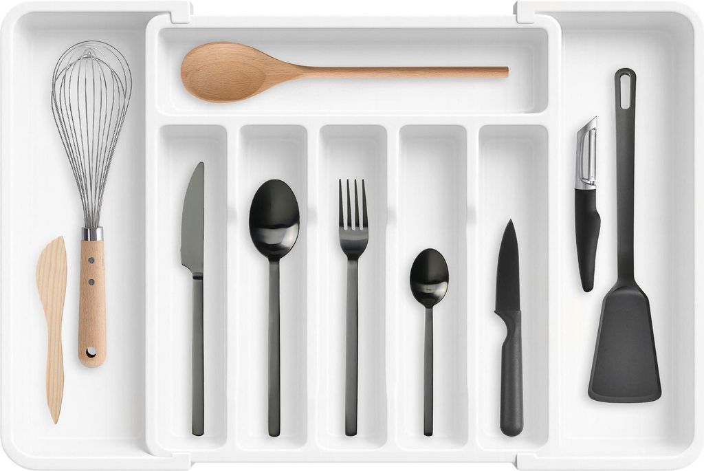 Organizer Per Posate Espandibile In Acrilico - Vassoio Regolabile Per Cassetti Cucina Da 33 A 57 Cm - 8 Scomparti
