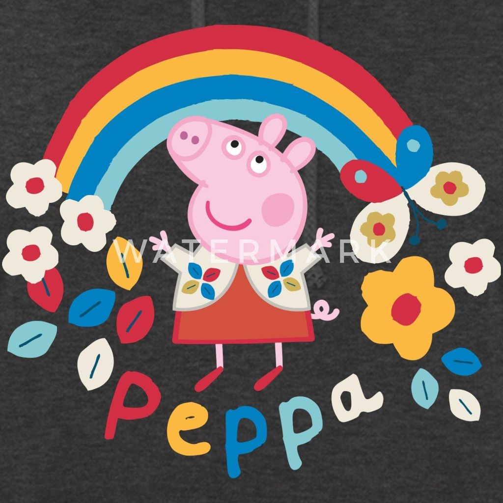 Spreadshirt Peppa Wutz Regenbogen Rainbow Damen Hoodie, L, Anthrazit