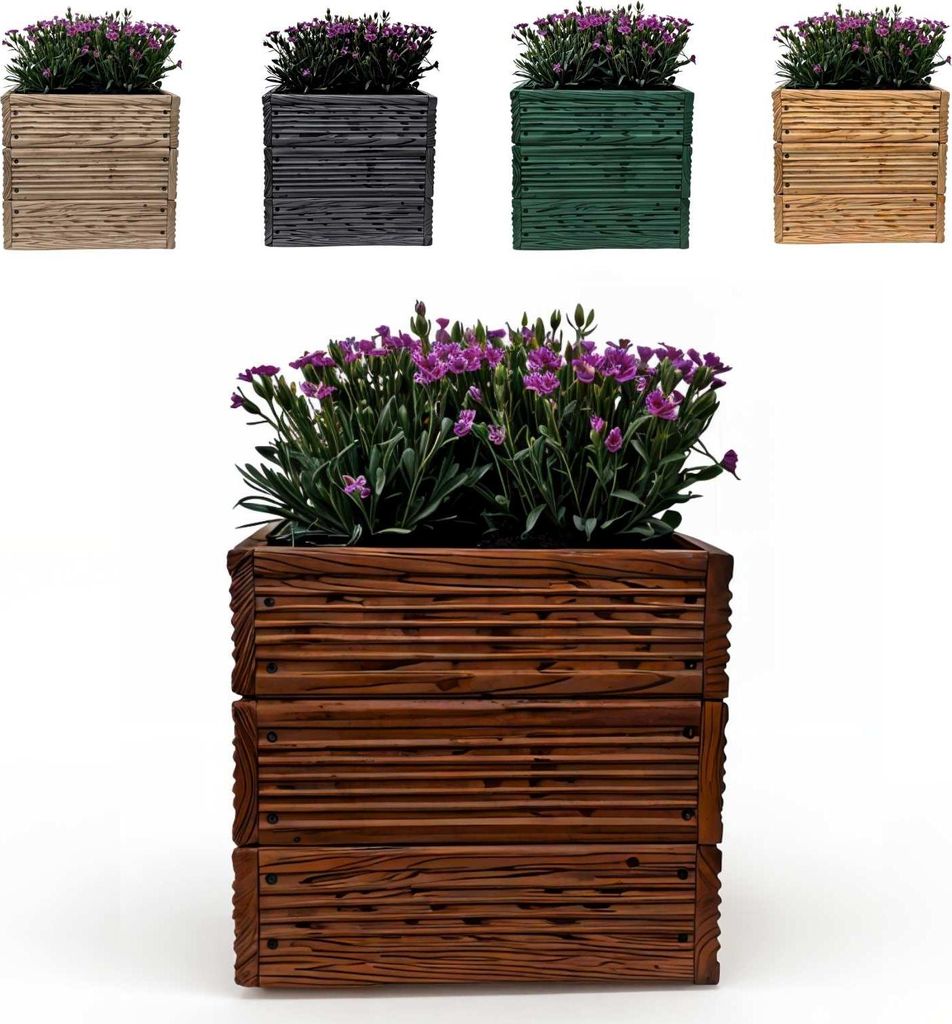 Floranica Pflanztopf 30x30 cm, Braun, eckiger Blumentopf aus Lärchenholz, Blumenkasten für drinnen und draußen