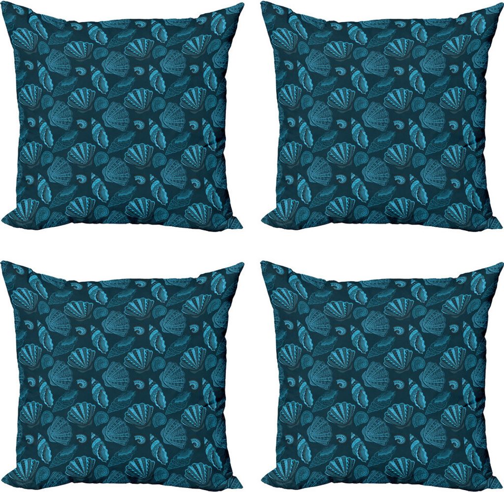 ABAKUHAUS Jakobsmuschel Kissenbezug Set (4 Stück), Unterwasser Sea Shells Kunst, Moderner Doppelseitiger Digitaldruck, 60 cm x 60 cm, Petrol Blau