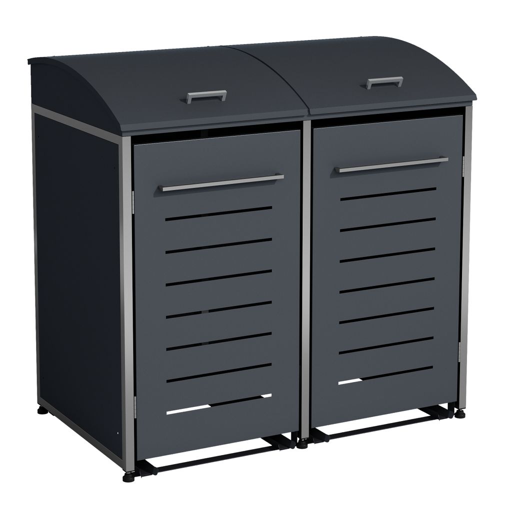 DEGAMO Mülltonnenbox 2er KIEL 139x83x136cm für 2x Tonne 120 und 240 Liter, Stahl anthrazit + Edelstahl