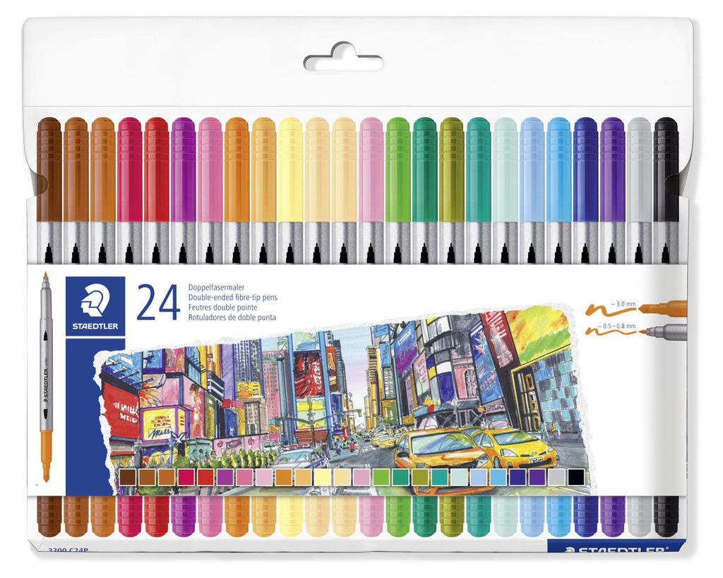 STAEDTLER 3200 Doppelfasermaler Etui mit 24 Farben (20+4) Produktbild 