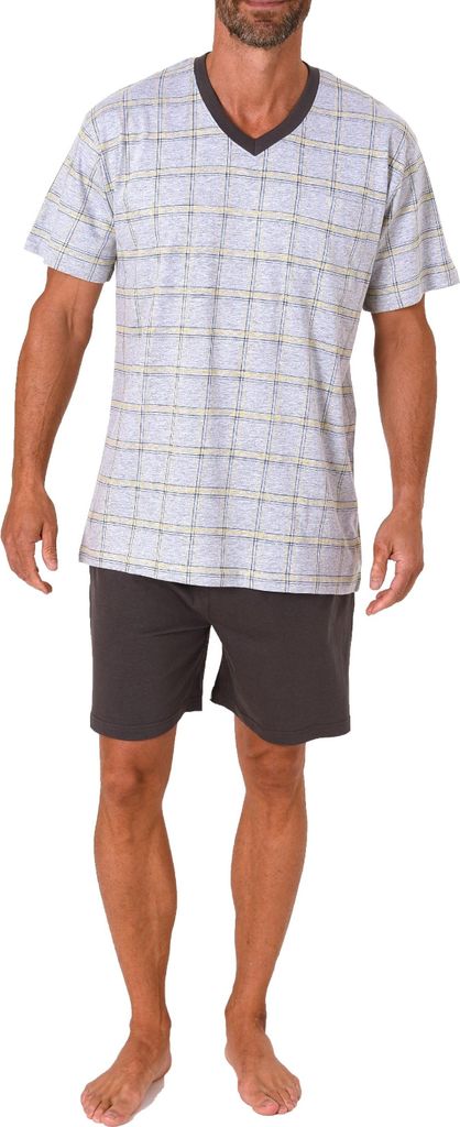 Normann Herren Schlafanzug kurz Shorty Pyjama in melange Optik ; grau , 48
